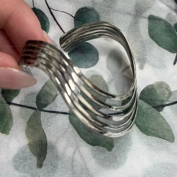 Modernist 925 Sterling Silver Wave Cuff Bracelet